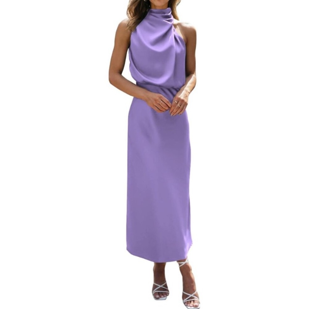 Sleeveless Lilac Halter Maxi Dress - Women
